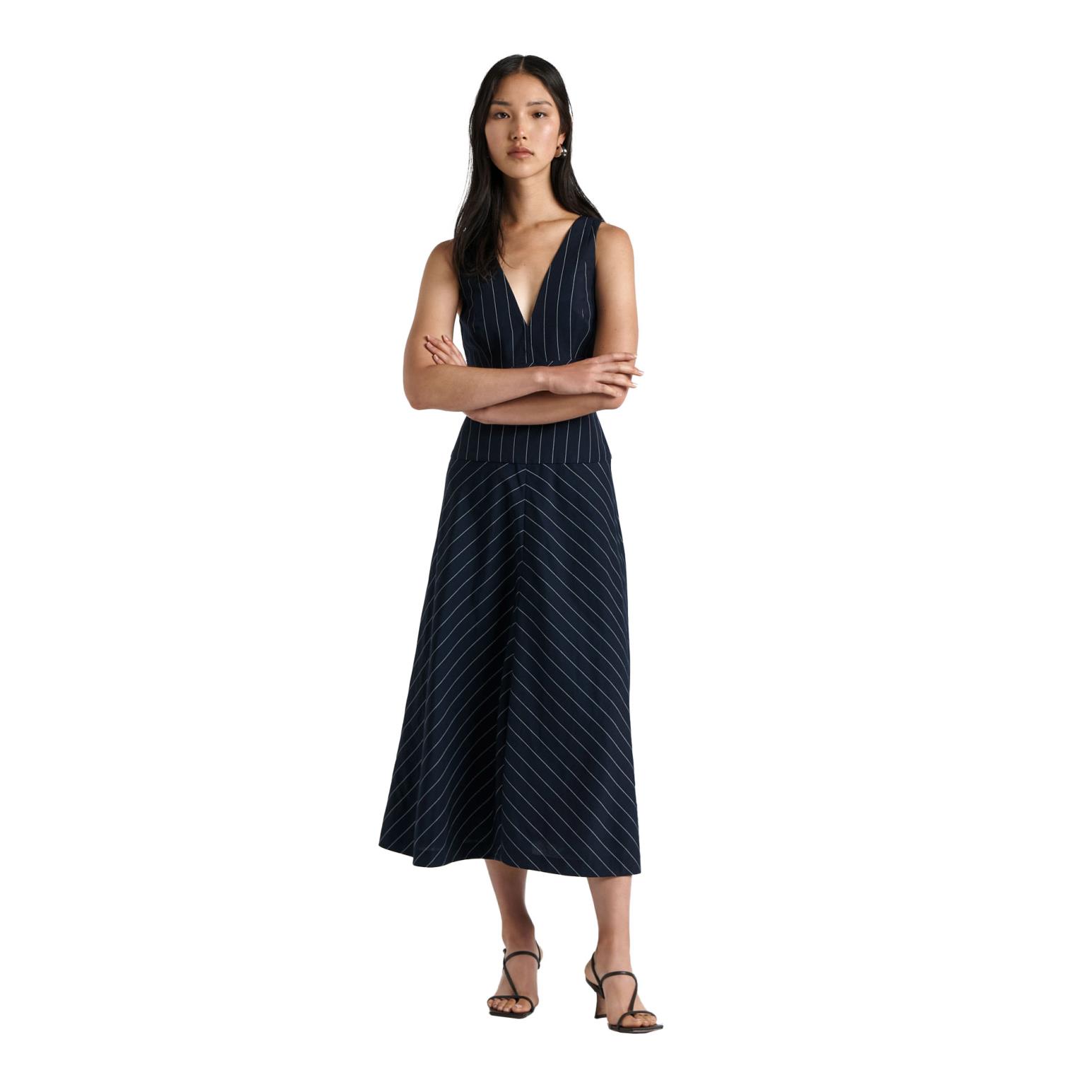 Cue Pinstripe Panelled Midi Dress